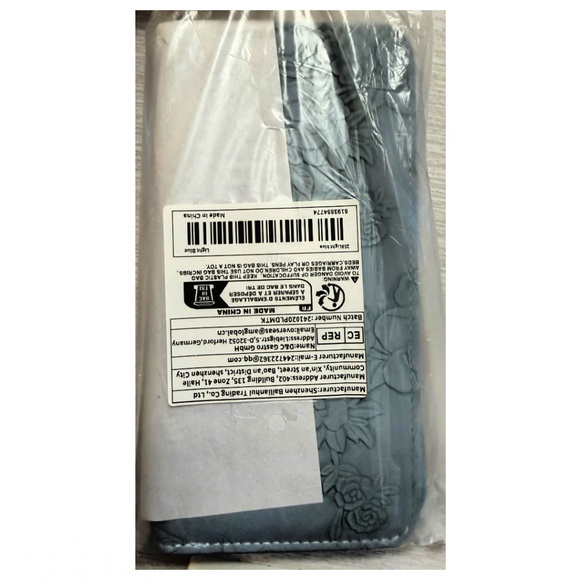 Slate Blue 7.5" Faux Leather Embossed Floral Wallet Wrist Strap Zipper New - Picture 11 of 11